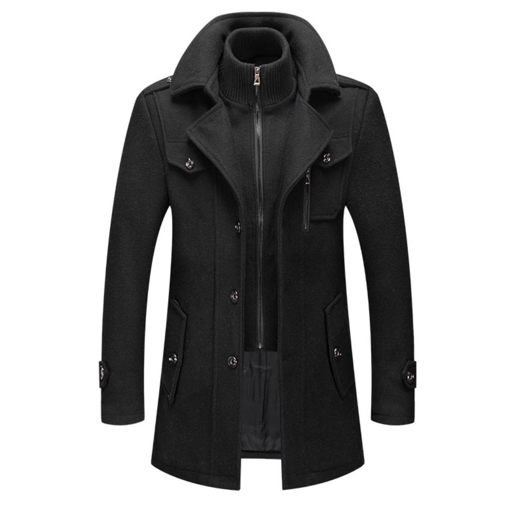 Herren Herbst und Winter Business Wollmantel Doppelkragen Kältebeständiger Herrenmantel Wollmantel für Herren
