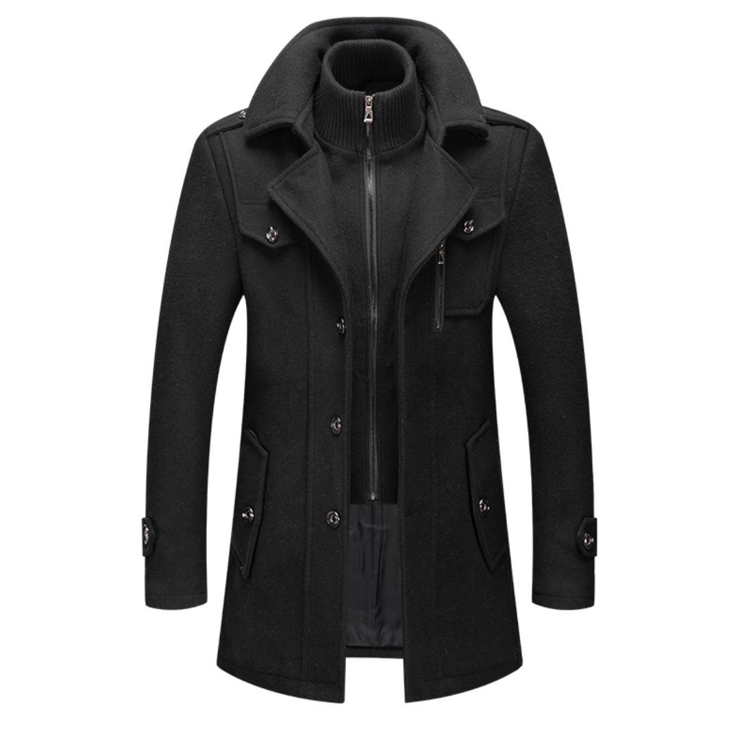 

Мужское осенне-зимнее деловое шерстяное пальто с двойным воротником, морозостойкое мужское пальто, шерстяное пальто для мужчин L чёрный