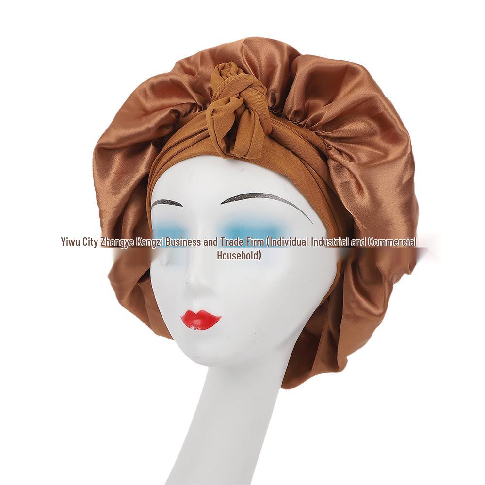 Satin Ribbon Round Silk Sleep Cap with Bowknot: Wide Brim Hair Care and Bath Hat