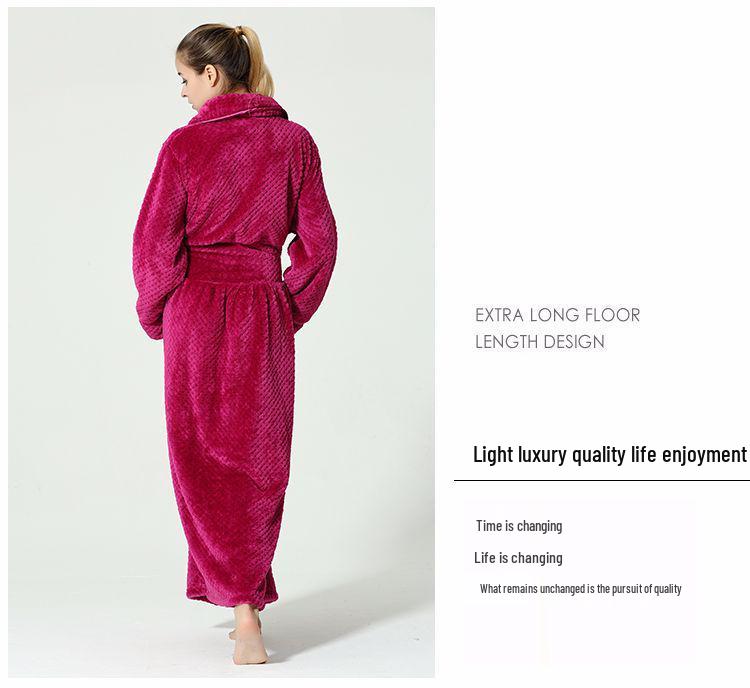 Extended Length Coral Fleece Bathrobe and Pajama Set for Men and Women - Plush, Thickened, Perfect for Winter and Autumn