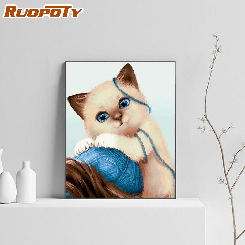 

Ruopoty DIY рамка кошка животные DIY картины по номерам наборы ручная роспись маслом современная настенная живопись холст для домашнего декора 40x50 см
