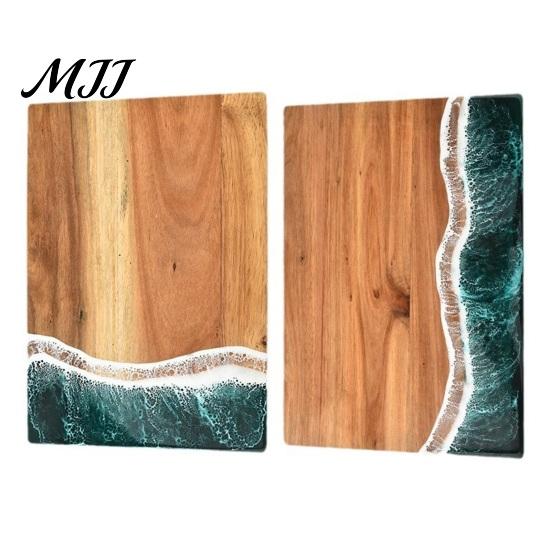 Stylish Kitchen Cutting Board Personalized with Ocean Resin Custom Charcuterie Engraved, Decorative Wood Wedding Gift, Unique for & Housewarming