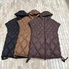 Autumn and Winter European Version Loose Large Size Hooded Rhombus Long White Duck Down Vest Warm Vest Jacket Tide