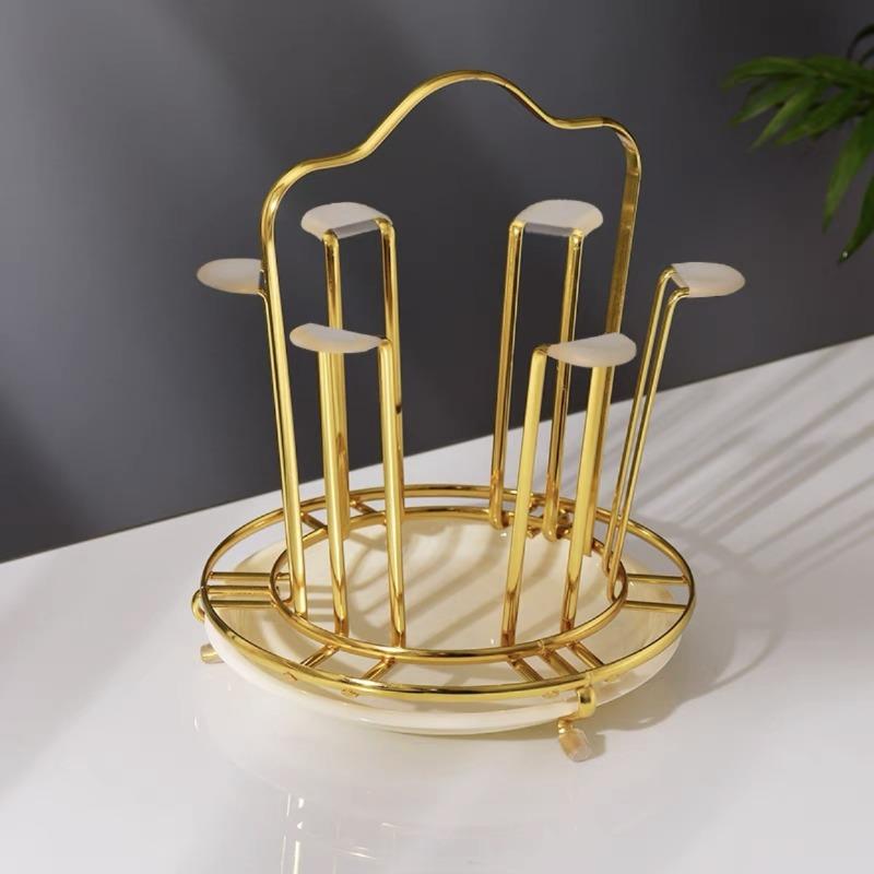 Gold Mug Holder Kitchen Organizer Round Glass Dryer Drying Rack for Bottles Cups Kitchen Accessories Organizer Kitchen Items