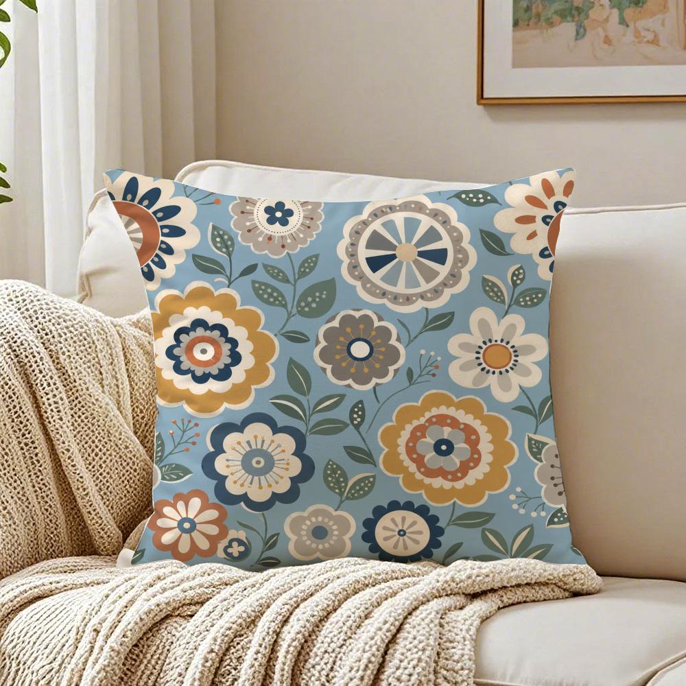 Bohemian Geometric Floral Pattern Pillow Case Organic Short Plush Cushion Covers Breathable Washable WrinkleResistant