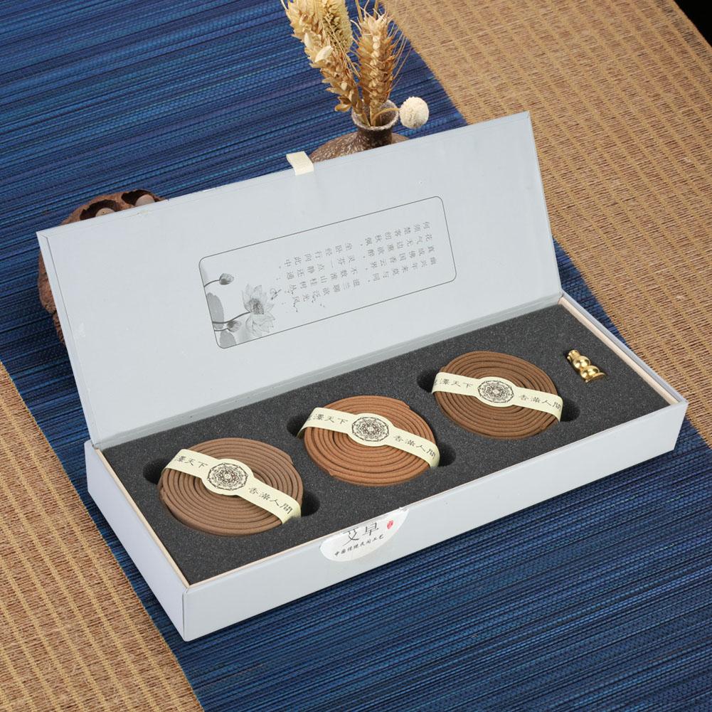

Three Flavor 4‑Hours Natural Coil Agilawood Sandalwood Wormwood Incense with Gift Package