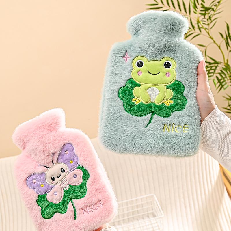 Cartoon Flannel-Covered Thick Plastic Hot Water Bottle - Winter Bed & Hand Warmer for Girls