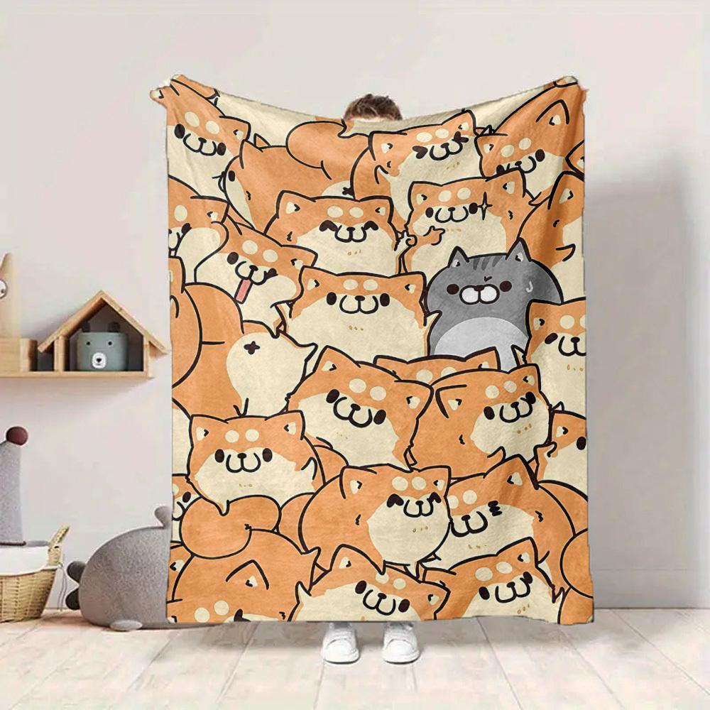 1pc Dogs Kitten Print Blanket   Lightweight Flannel Throw Blanket For Sofa, Bed, Living Room, Office, Outdoor Travel, Camping