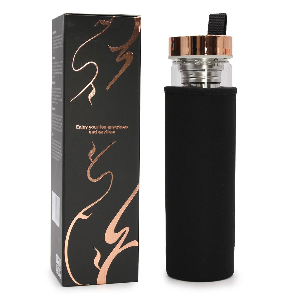 Tea Infuser Bottle Glass Onyx Crystal Rose Gold