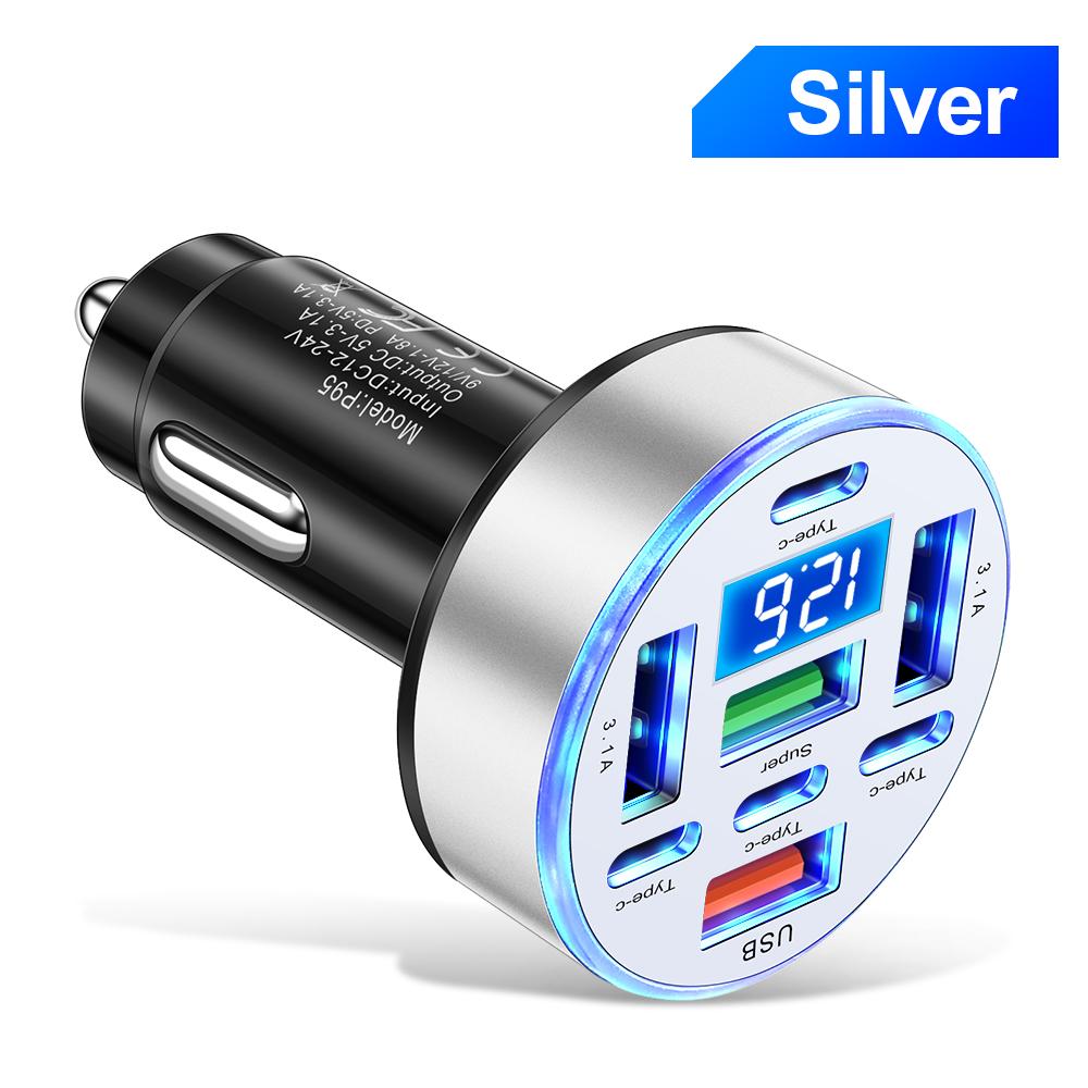 

8-портовий 120 Вт автомобільний зарядний пристрій швидкої зарядки зі світлодіодним цифровим дисплеєм 4USB+4Type C автомобільний адаптер для зарядки телефону автомобільні аксесуари для iphone samsung huawei xiaomi 8-Port