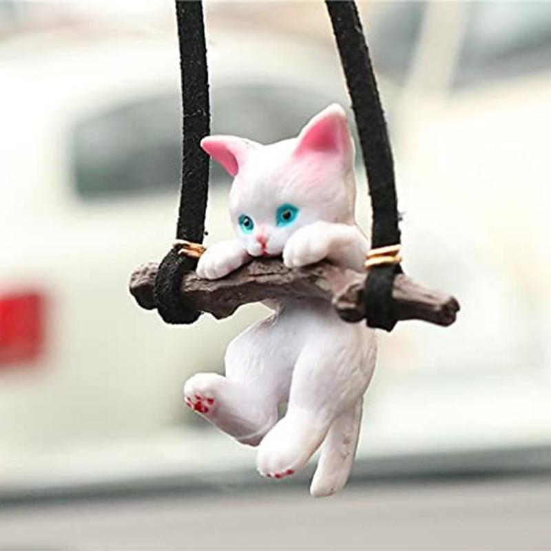 Creative Car Rearview Mirror Pendant Cute Cat Branch Swing Hanging Pendant Car Interior Decoration Car Interior Accessories