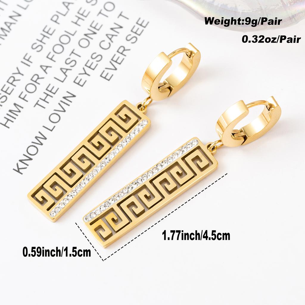 Hollow rectangular women's clip earrings, stainless steel plated with 18K gold, personalized pendant earrings