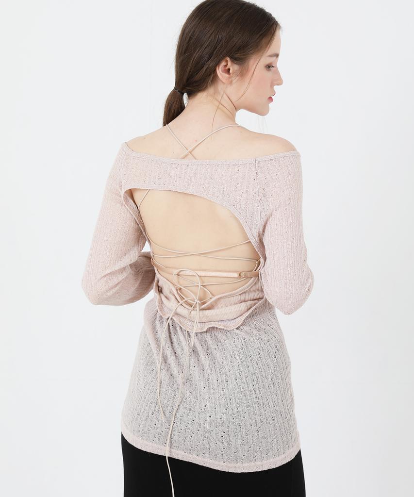 CATTLINE See-Through Back Slit Long Sleeve Knit (Beige)