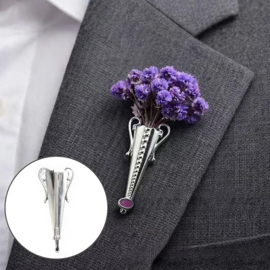 Vase Brooch Flower Holder Brooch Pin Flower Insert Alloy Brooch Lapel Pin Reusable Corsage for Sweaters Coats Weddings Parties