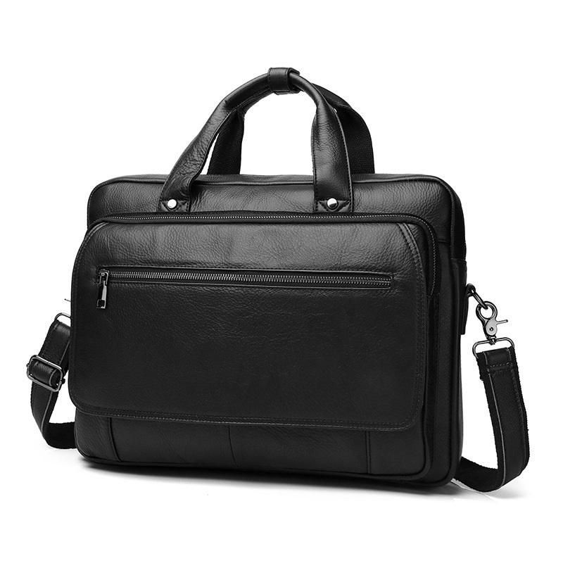 Men Top Grain Leather Business Briefcase 16” Laptop Shoulder Bag чёрный