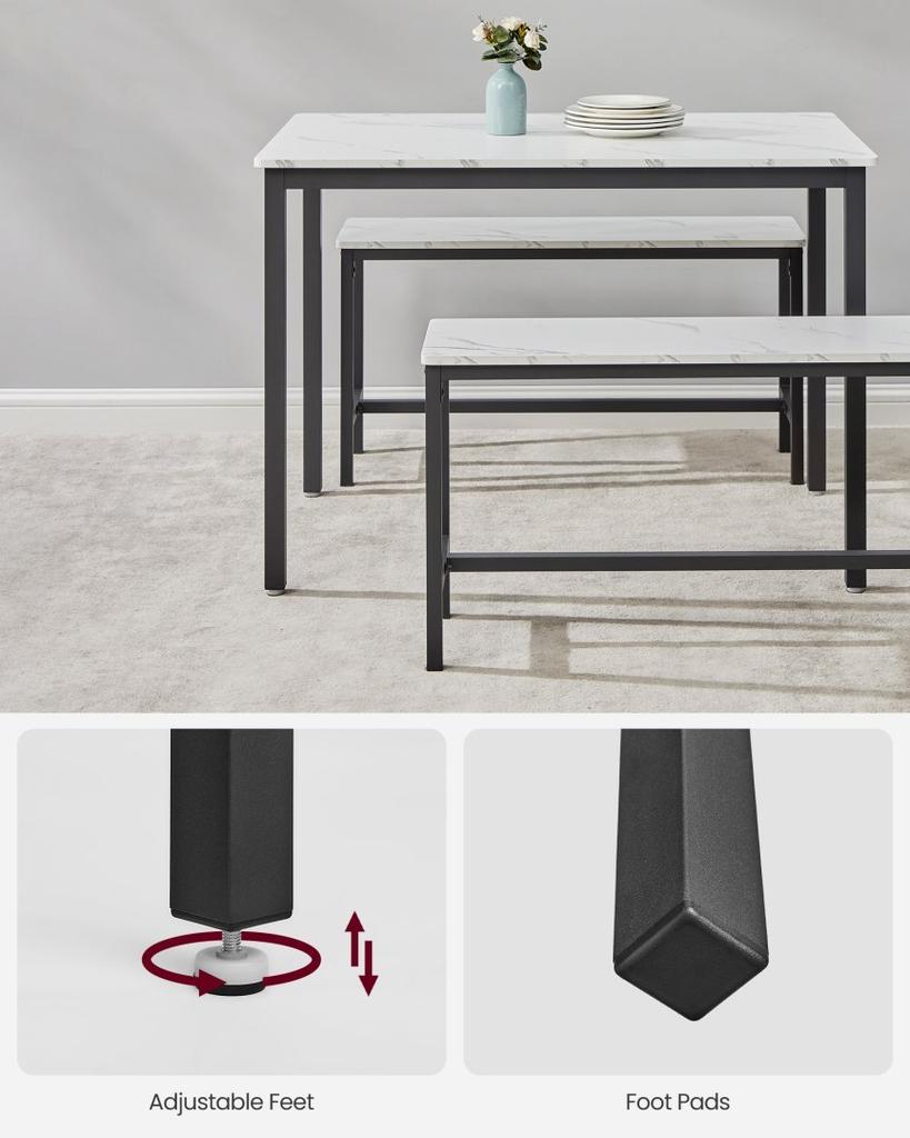 Table Set for 4 People, Kitchen Table with 2 Benches,