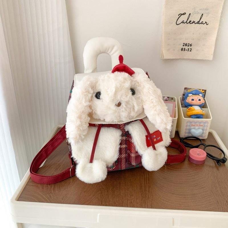 Cute Plush Dog Cartoon Backpack With Canvas Material And Drawstring Closure For Daily Use