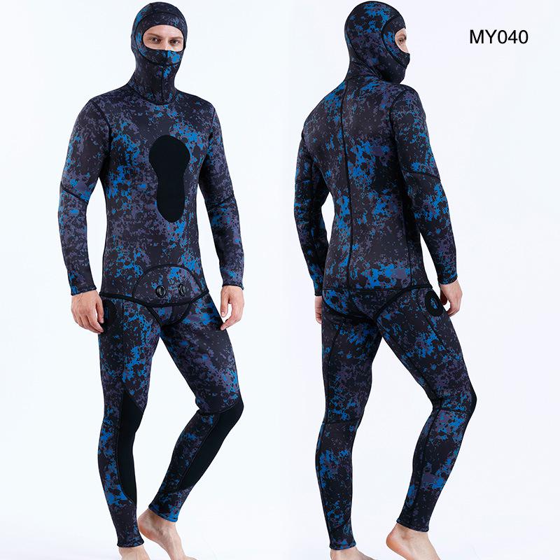 3mm Camouflage Two-Piece Wetsuit with Hood for Diving, Spearfishing, Freediving, and Snorkeling