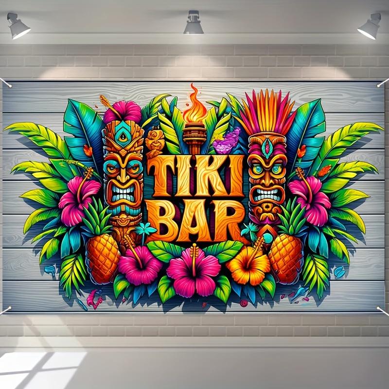 Tropical Tiki Bar Flower Totem Banner - Hawaii Beach Party Background Cloth