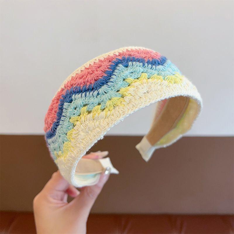 Children's sweet knitted embroidery wool flower headband girl finishing broken hair artifact wide edge headband hair accessories hairpin