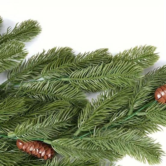 2Pcs Christmas Teardrop Swag Wreath Fake Norfolk Pine Stairway Swag with Pinecone Winter Xmas Hanging Greenery Garland Decoration