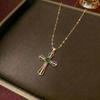 Women's Retro Zircon Cross Necklace - Colorful, Personalized Hip Hop Clavicle Chain