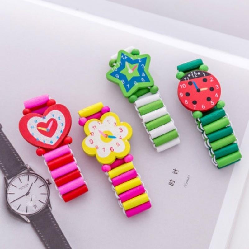 Kids Children Cartoon Elastic Wooden Watch Wristbands Bangle Toys School Award Prize Gift Birthday Party Favors