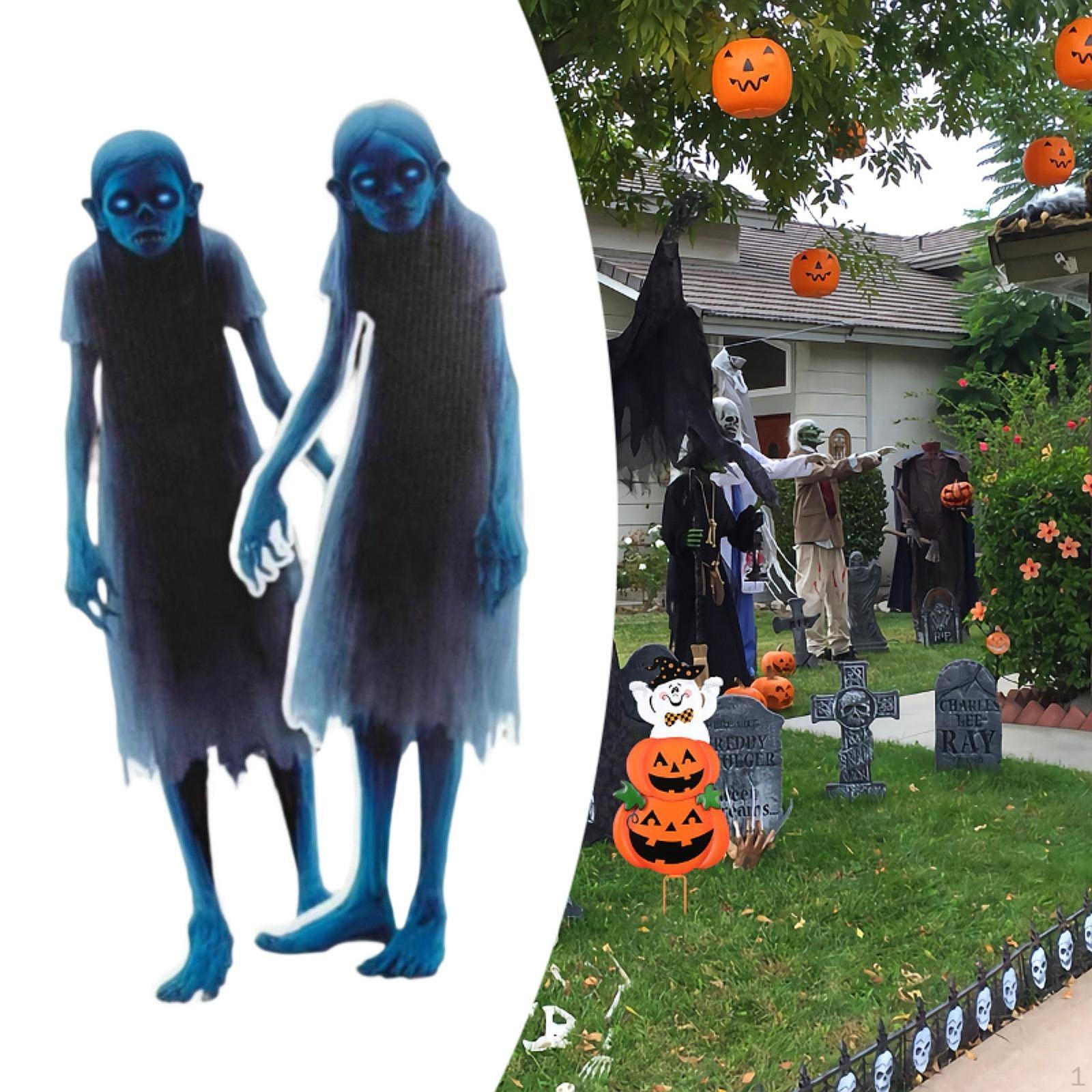 

2 Pieces Halloween Girl Signs Creepy Twins Lawn 2D with Stake Spooky Ornament Decoration for Style D