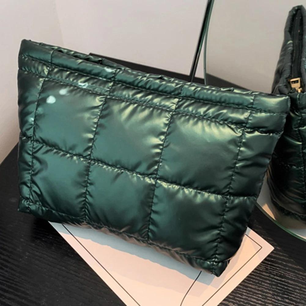Women Cosmetic Pouch Padded Quilted Toiletry Bag Large Capacity Makeup Organizer Bag Solid Color Travel Cosmetic Bag