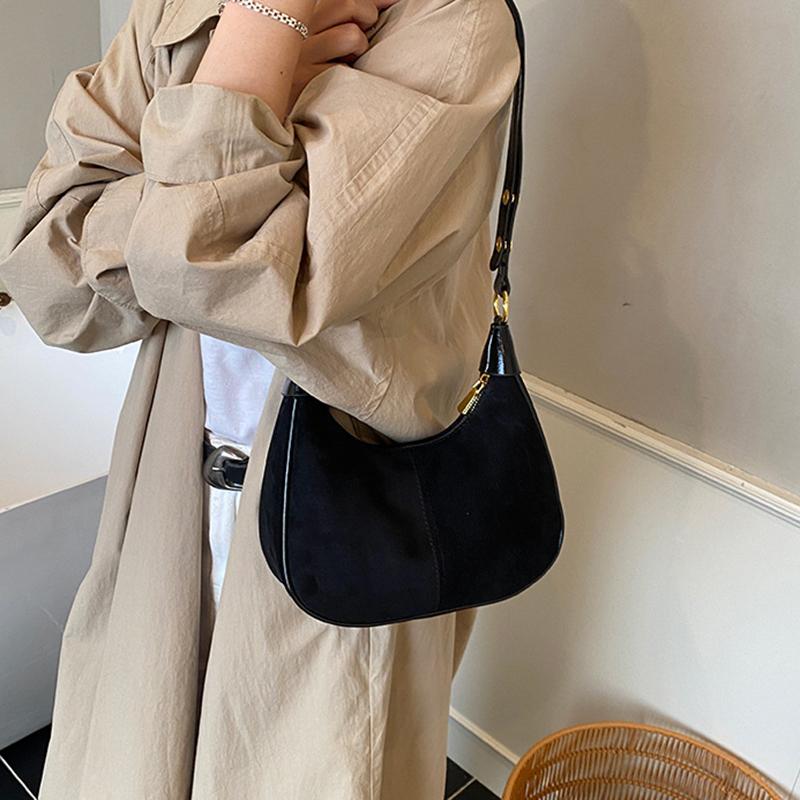 Faux Suede Solid Color Large Capacity Hobos Shoulder Bags for Women High Quality Versatile Undearm Ruched Handle Bags