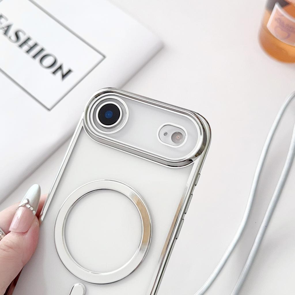 For iPhone Air Case Compatible with MagSafe Electroplating TPU Phone Cover with Long Lanyard