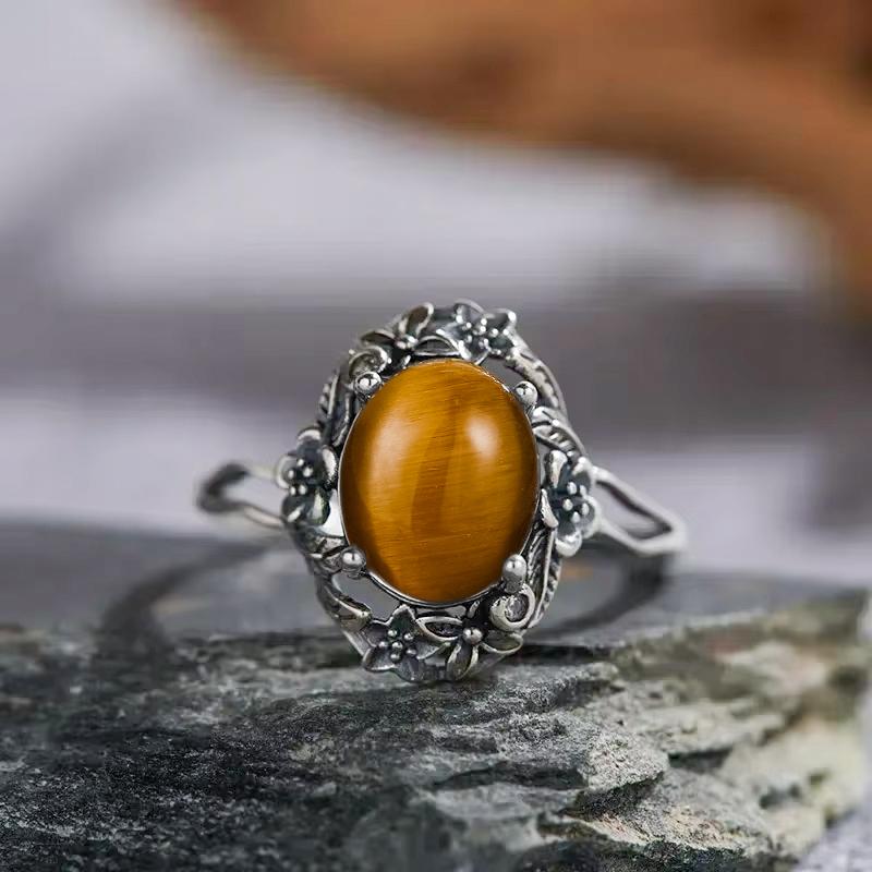 Vintage 925 Silver Ring Irregular Flowers Natural Rose Quartz Punk Ring Bohemian Silver Ring Fine Jewelry For Women