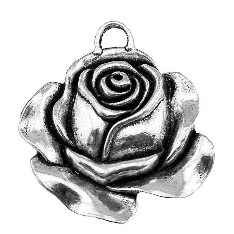 Vintage Rose Flower Pendant Necklace Handmade Flower Beads with Loop DIY Jewelry Making Flower Beads Dangle Pendants