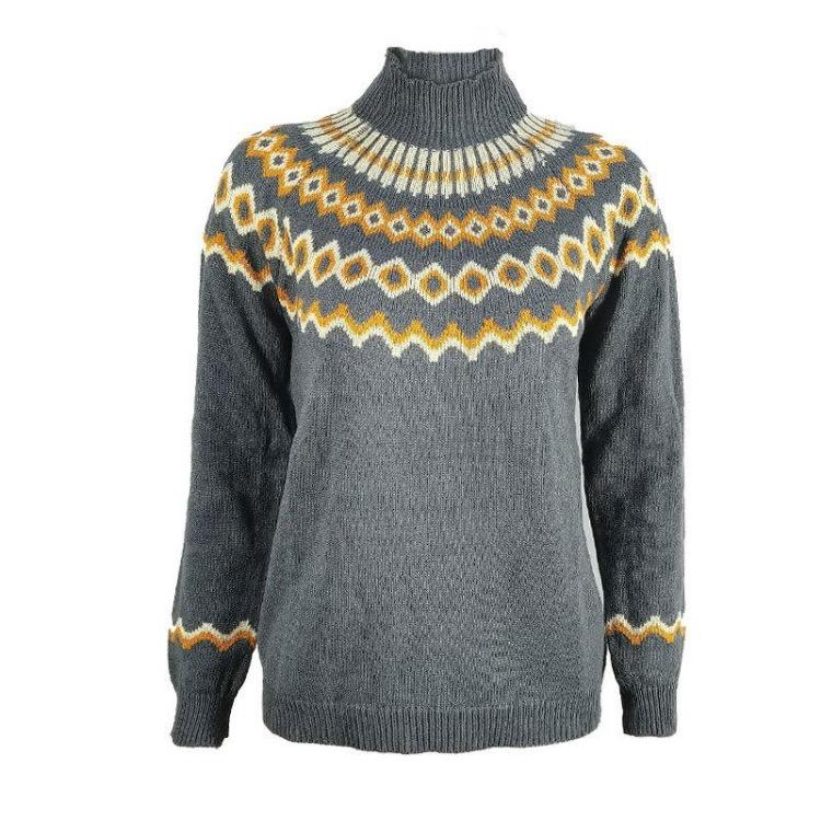 Damen Nordischer Strickpullover Hoher Rollkragen Lässig Winter Pullover Tops Jumper