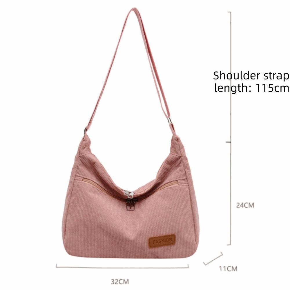 New Large Capacity Corduroy Tote Bag Multi-pocket Adjustable Strap Shoulder Bag Solid Color Crossbody Bag Travel Use