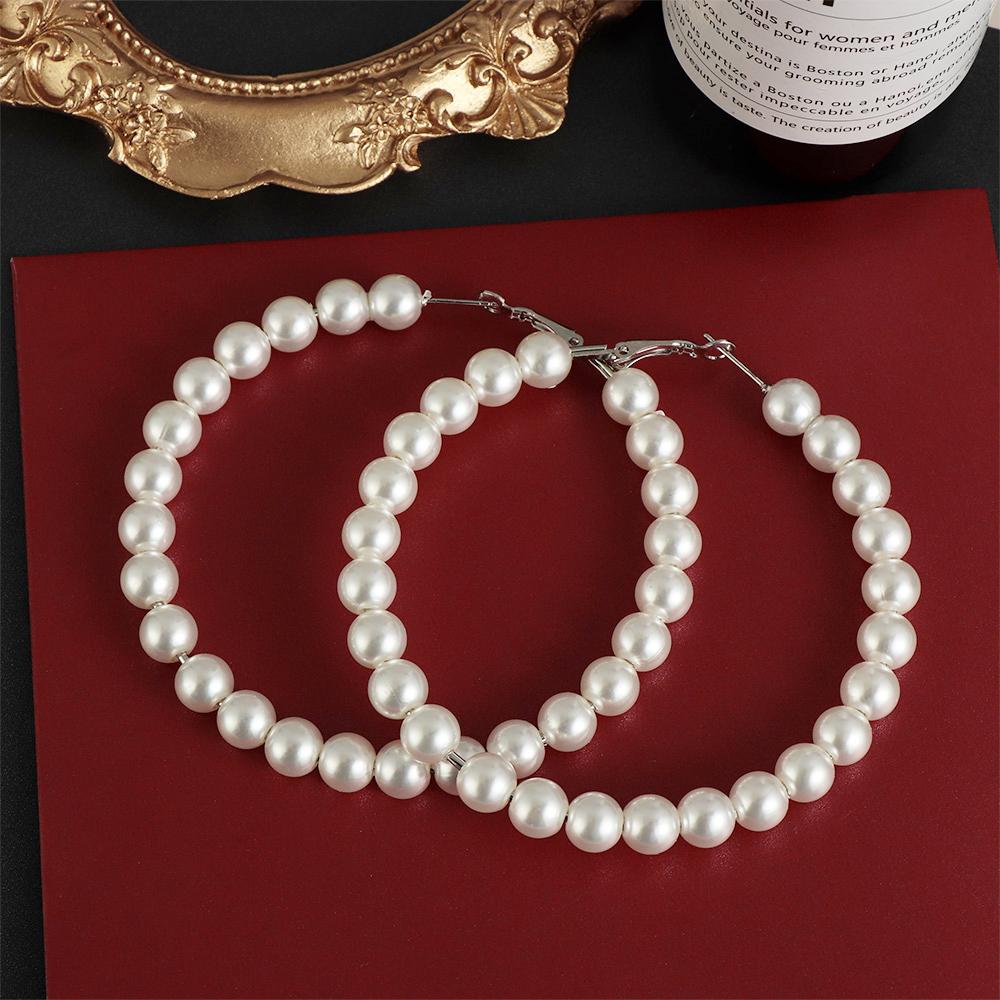 Party Big Circle Fashion Elegant Round Shape Pearl Hoop Earrings Drop Dangle Ear Stud