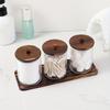 Round Cosmetic Organizers With Natural Wooden Top Transparent Bathroom Storage Container with Wooden Tray