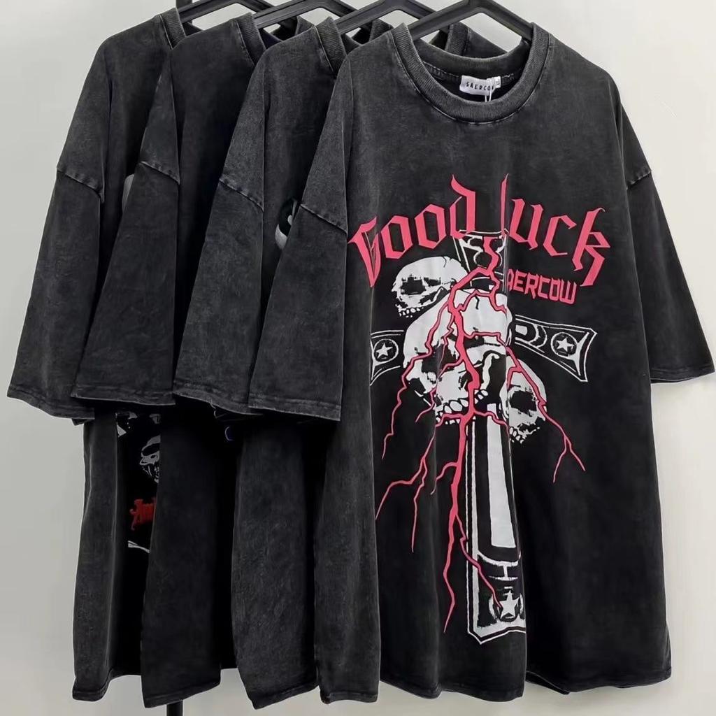 Y2K Vintage Gothic Skull Graphic Print T-Shirt Women Oversized Casual Pure Cotton Short Sleeve T shirt Streetwear Women Cropped Top