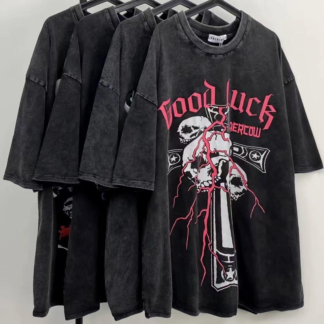 

Y2K Vintage Gothic Skull Graphic Print Футболка женская свободного покроя из чистого хлопка с коротким рукавом, уличная женская укороченная футболка XL