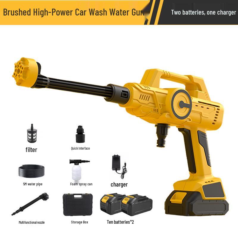 Rechargeable Wireless High-Pressure Car Washer - Lithium Battery Powered High-Power Water Gun for Household Car Cleaning