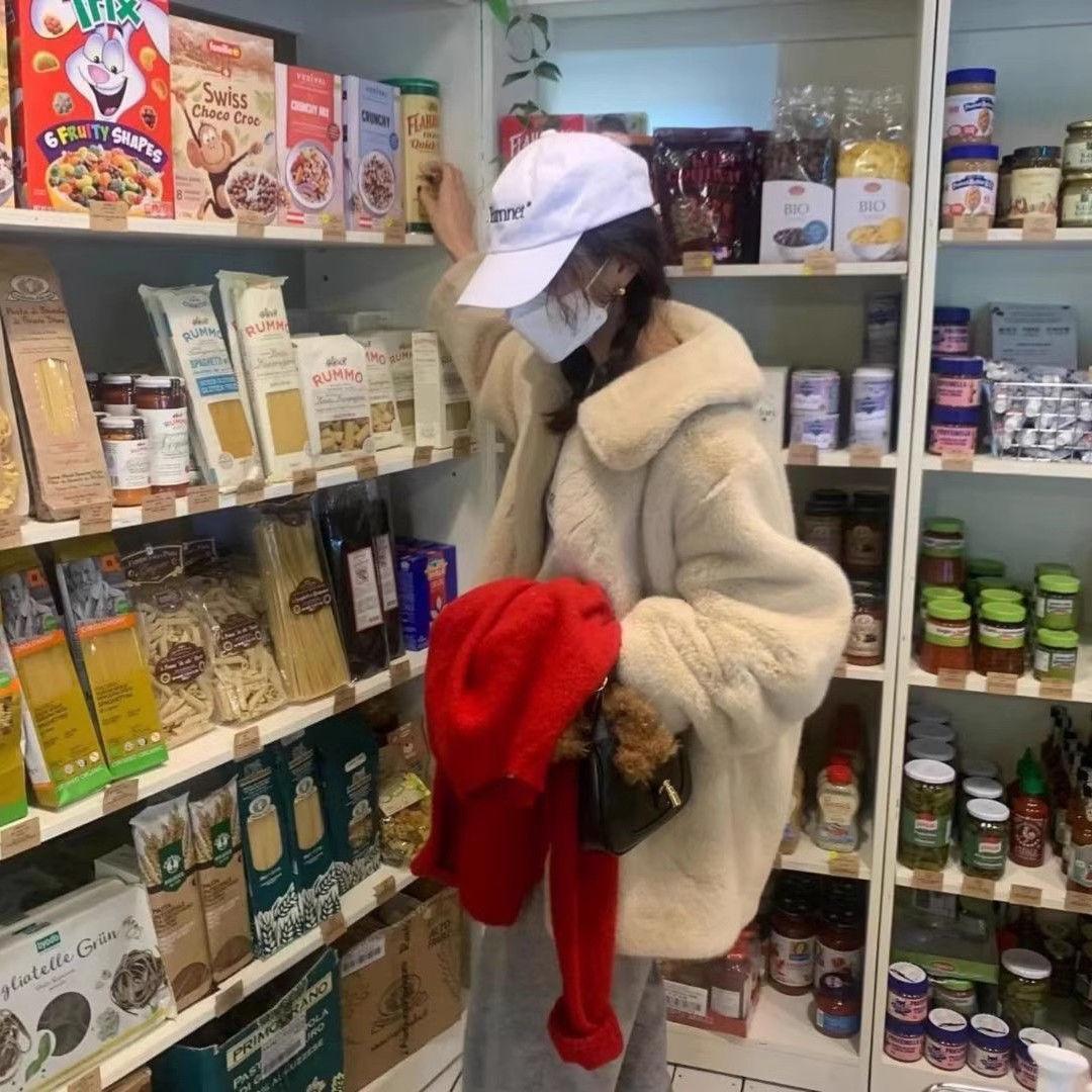 

Fur jacket women s clothing long loose and thin imitation mink hair thickened warm plush coat winter L