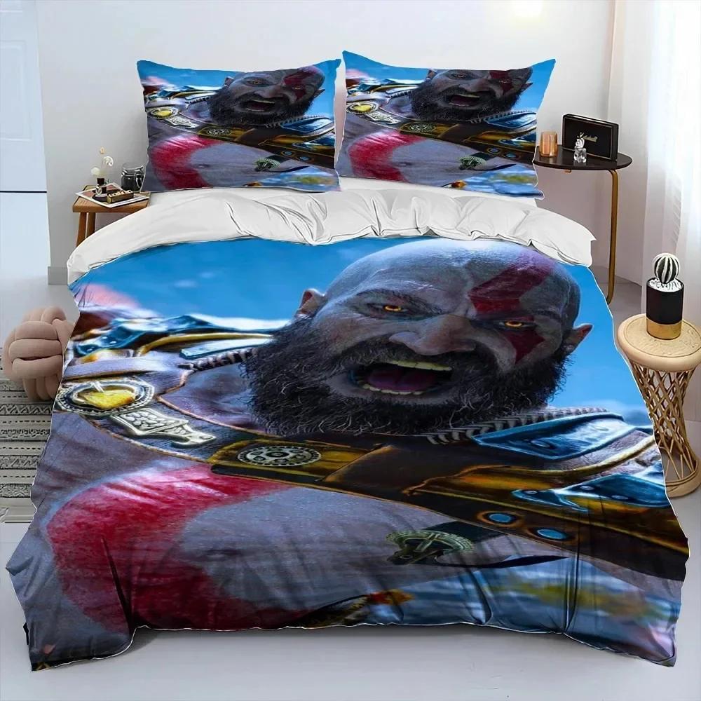 3D God of War Game Gamers Kratos Bedding Set Print With Pillowcase Bed Duvet Cover Soft Single Double Queen Super King Size