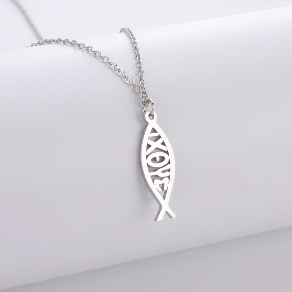 Colliers pendentifs poisson de Jésus Jeshayuan pour femmes hommes Collier IXOYE Charme poisson Ichthys Christ Jésus Fils de Dieu Sauveur Collier