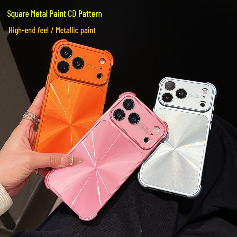 Anti-Drop Metal Paint Phone Case for Apple 17 Pro Max/iPhone 16 with Aurora CD Pattern Lens