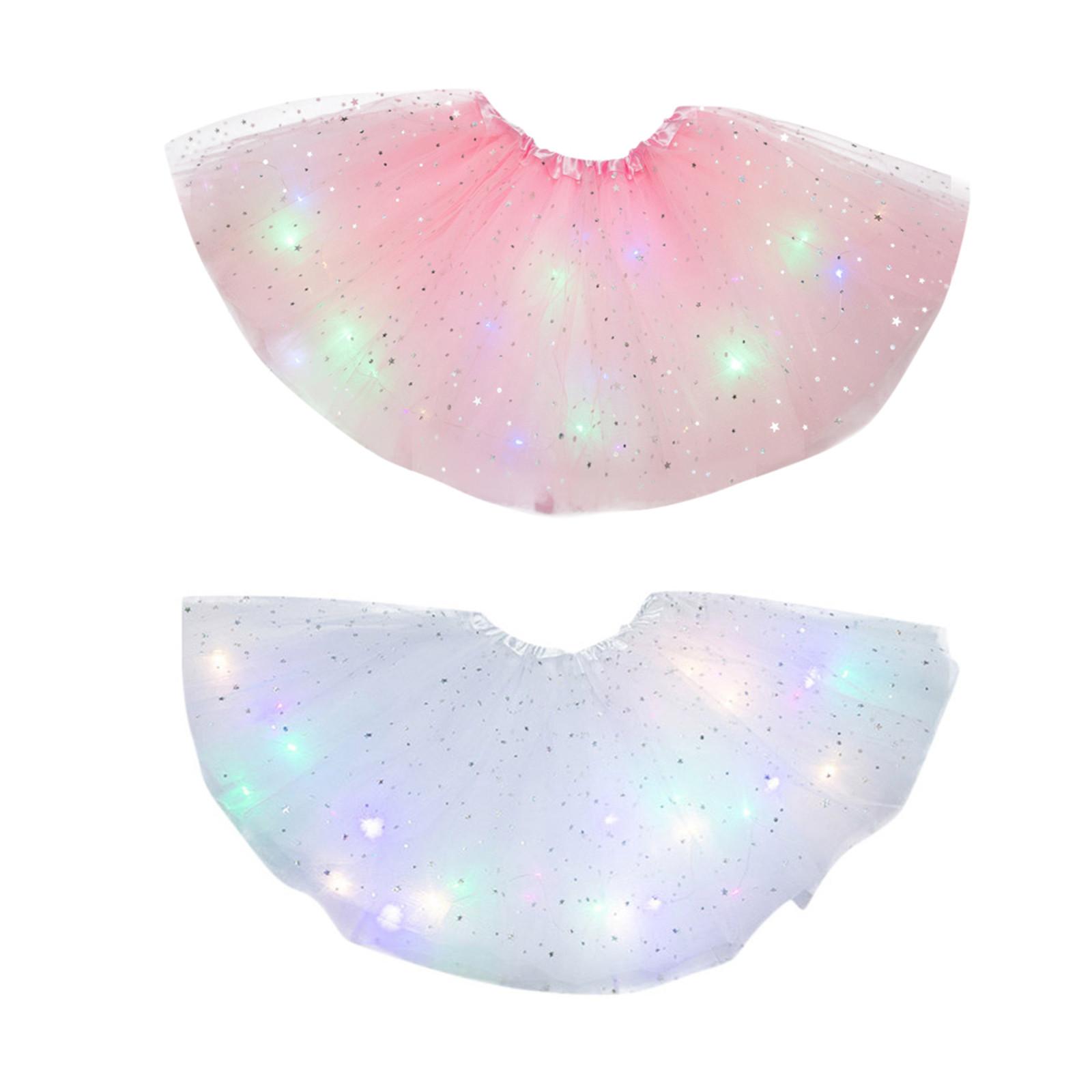 

Kids Girls Baby Sequin Skirt LED Light Up Pettiskirt Ballet Clothes 2pcs
