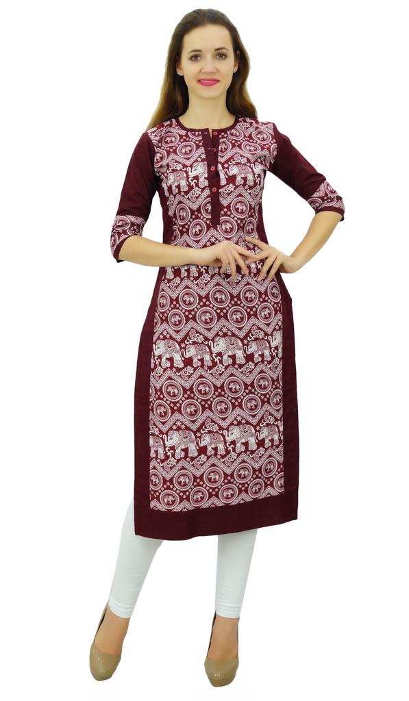 Phagun Women's Designer Straight Black Kurta 3 4 Sleeve Printed Casual