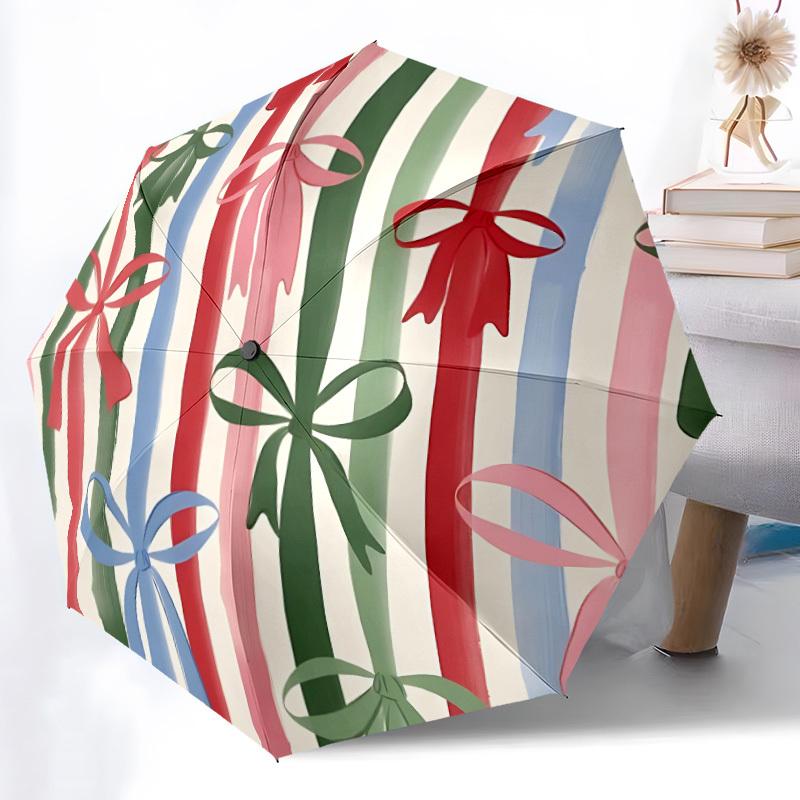 1pc Bows Stripes Automatic Opening/Closing Folding Umbrella with 8 Ribs, Portable Sunshade Umbrella Birthday and Holidays gifts yy250105114
