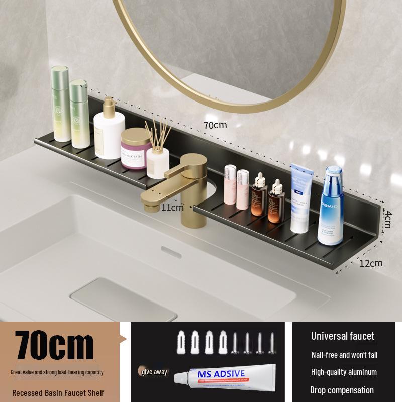 Wall-Mounted No-Drill Bathroom Vanity Shelf with Space for Faucet and Mirror