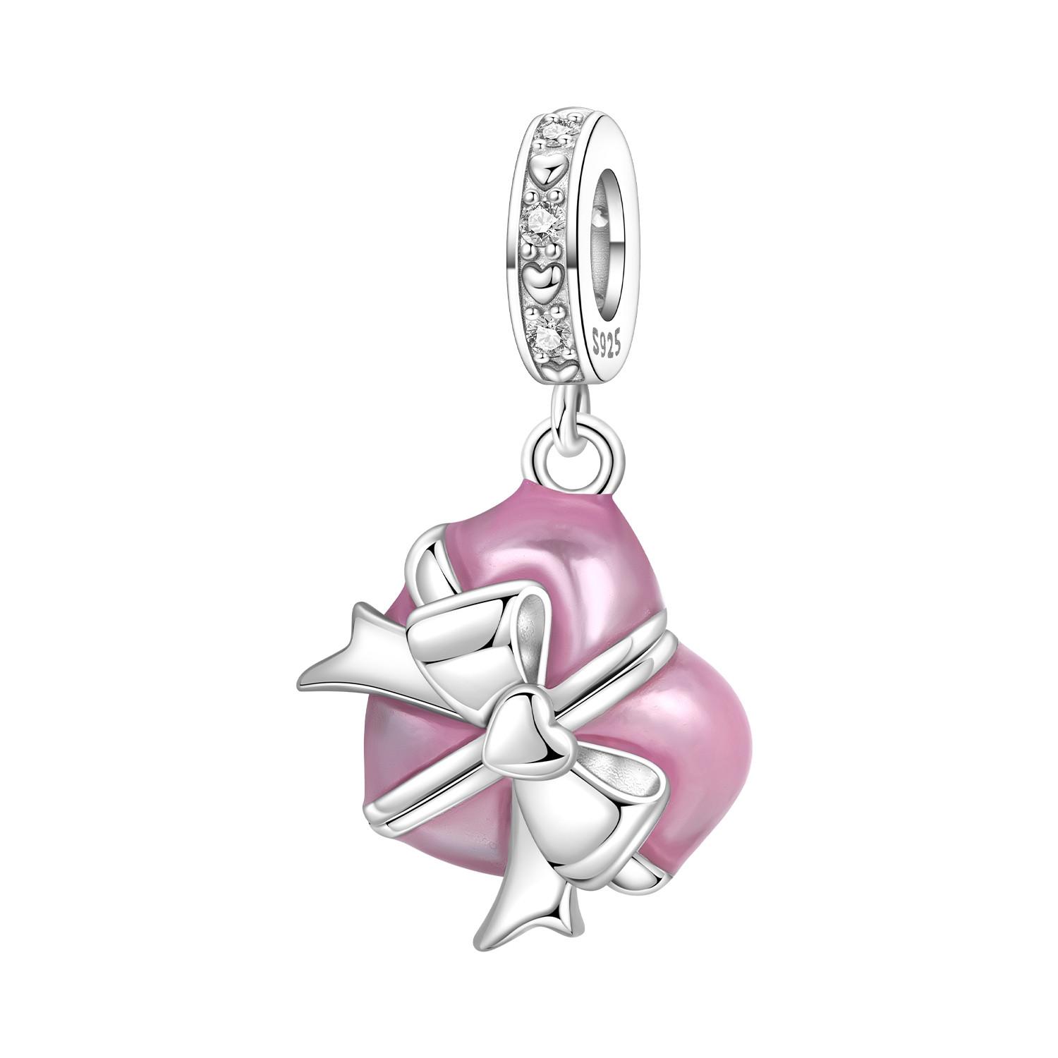 

Orstarry Exquisite 925 Silver Pink Heart-shaped Gift Beads Pendant Bracelet Charm Jewelry Party DIY Trendy Gifts