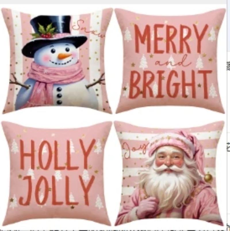 45x45cm Christmas Pillow Covers Set of 4,Winter Decorative Pillow Case, Merry Christmas Tree Cushion for Home Sofa Xmas Decor